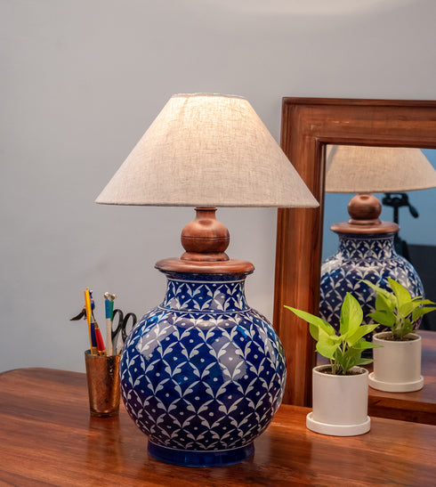 Blue pottery Matka Table Lamp (Without Shade)